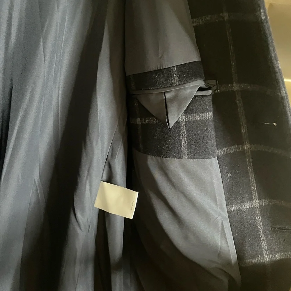 Express Men's Wool Blend Dark Blue Plaid TopCoat size Small